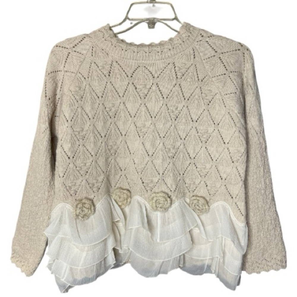 Cream Knit Sweater with Ruffle Hem - Picture 2 of 3